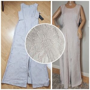 NWT Maria Bonita Jaquard Floral Sleeveless Maxi Dress Gown Grey Pink Size Medium